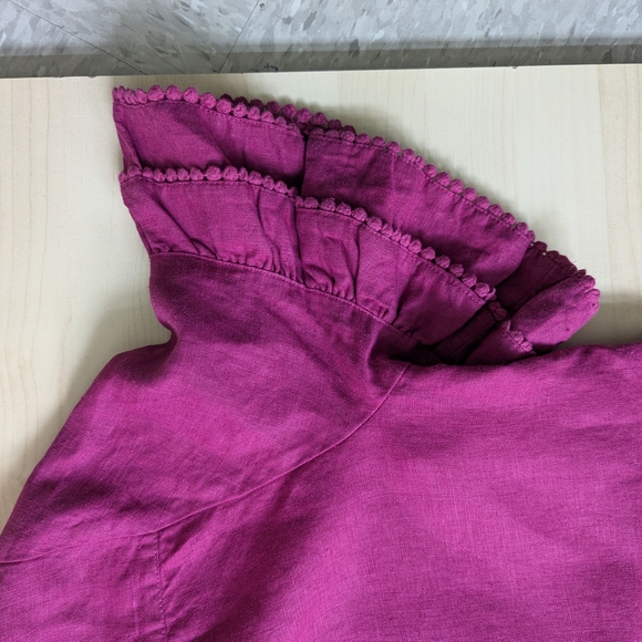 Chico's Magenta Pink Ruffle Sleeve Linen Roll Midi Dress - Picture 12 of 15